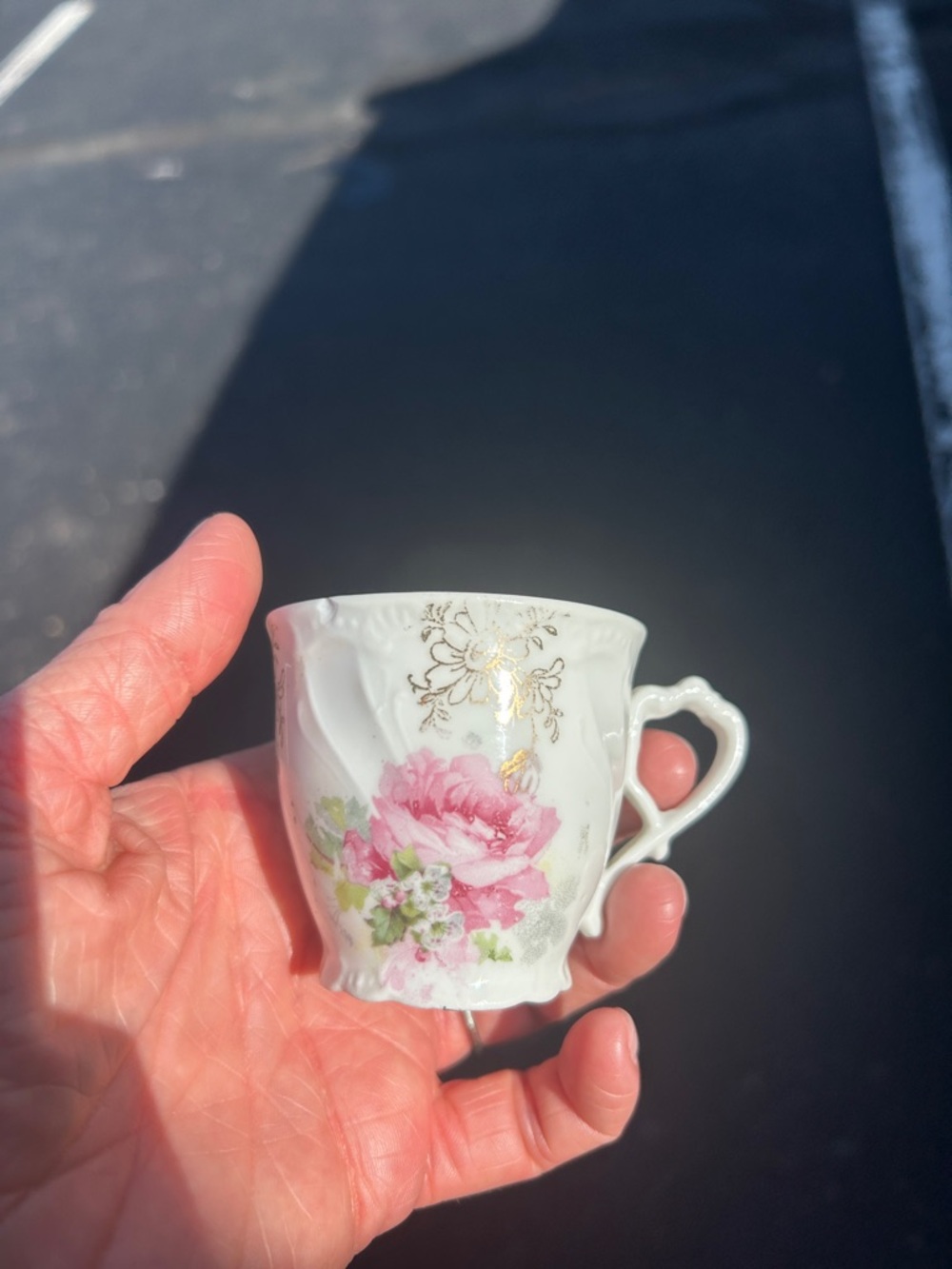 Vintage Floral Porcelain Teacup - Pink Rose with Gold Accents
